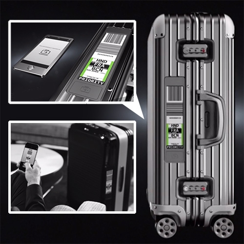 Rimowa Electronic Tag. A new app enabled, e-ink luggage screen. Check in on the app and send your luggage codes straight to the bag. Currently only compatible with Lufthansa.