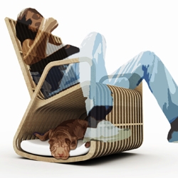 'Merge & morph' manipulation of the old school rocking chair and traditional doghouse generates a hybrid furniture that combines the idea of shelter and body relaxation and pushes its functionality to a different, more personal level.