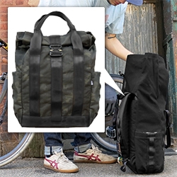 Defy Bags VerBockel Rolltop Backpack - it can also be carried like a tote bag! Available in waxed canvas, M35 mil tarp, cotton duck, and a very tempting Rogue Camo Cordura. 
