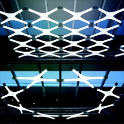 Designer Ross Lovegrove created this amazing system of "X"-shaped interconnecting fluorescent lights for Yamagiwa.