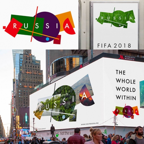 "The rebrand for Russia’s tourist board uses Suprematist geometry laid out as a map" on It's Nice That. The core graphic is a stylised map of Russia, each shape representing points and territories around the country in block colours.