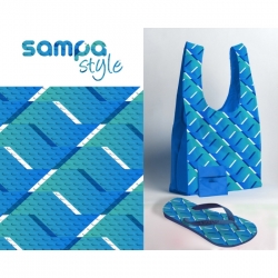Customized "Havaianas Flip-Flops and  Baggu-Bag with pattern inspired by Sao Paulo Citys iconic sidewalks, by brazilian designer Renata Veiga.