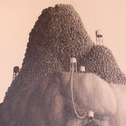 Graphite on Paper - in real life those water towers are TINY on a large drawing of mountains... see more images over at .com of the work of Michael Schall