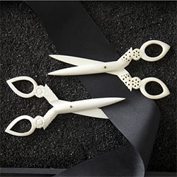 Decorative handmade bone scissors, available in a range of patterns, will bring a sweet sentimentality to your desk top.