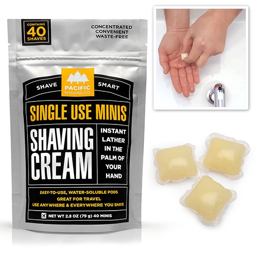 Pacific Shaving Co. Single Use Shaving Cream Minis - like dishwashing/laundry pods but for shaving cream! (What's next? Shampoo? Conditioner? Face wash?)