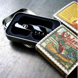 Shine Advertising Co. dress up the pocket knives they send out as promotional materials. Gorgeous and nostalgic!