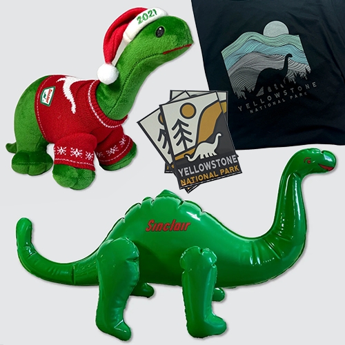 The Sinclair Dinosaur is such an adorable green icon the kid (and I!) look forward to driving by. Fun to see they've made plush toys, inflatables, and even a Yellowstone NP 150th collection. 2022 holiday goodies coming soon.