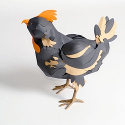 A closer look at the lovely chickens (and more!) by paper artist Andy Singleton for Hermes.