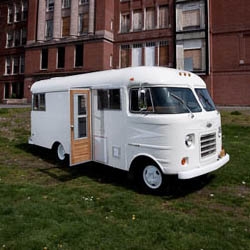 Portland-based Von Tundra took this 1969 Dodge Chinook  and transformed it into a modern mobile juice bar and lounge.
