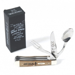 'Hobo Knife' - removable knife, spoon and fork, complete with bottle opener. Everything a lovable tramp needs for life on the rails or surfing local couches. From surf brand Sitka and Case XX.