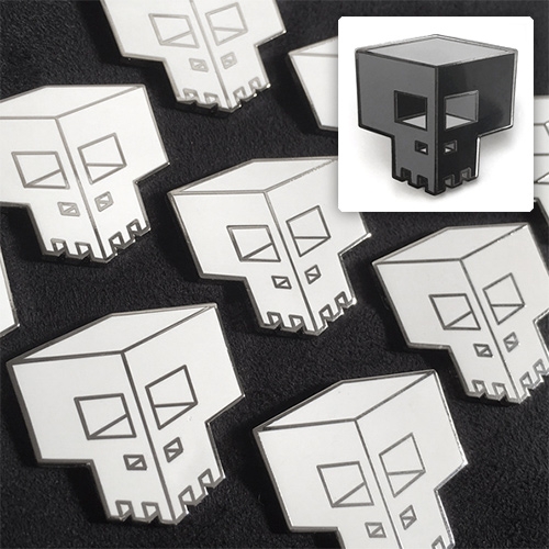 SQUBE Pins by Ferg! In white and greyscale. They are 1" cloisonne (hard enamel) pins.