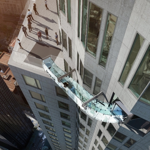 A glass-enclosed “skyslide” is being added to the US Bank Tower in downtown Los Angeles, offering thrill seekers the opportunity to glide down the building’s exterior.