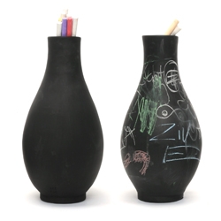 A vase made of slate, complete with colored chalk to draw upon. What fun!