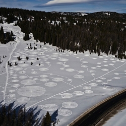 Step by step this massive snow drawing was trampled into freshly fallen snow by artist Sonja Hinrichsen with the help of five volunteers last month at Rabbit Ears Pass in Colorado.