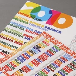David Watson of Trebleseven's colorful 2010 World Cup poster has given the official World Cup poster a new life! This 'antidote to the newspaper wall charts and pull outs' is for Soccer Aid, a British charity that raises money for Unicef.