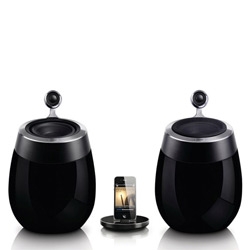 Philips Fidelio SoundSphere are great space saver speakers. They're also compatible with Apple’s Airplay technology.