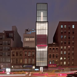 Connecting the upper 4 floors of the Sperone Westwater gallery on Manhattan’s Bowery is a beguiling, bright red 12 by 20 foot moving room, part gallery – part elevator...