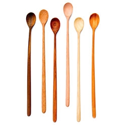 Wood Tasting Spoon Set ~ Rosewood, coconut, mahogany and other woods make a stunning presentation as a set of six long-handled tasting spoons.