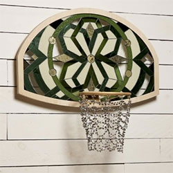 Literally Balling Basketball Goals... complete with stained glass backboards and nets made of gems by San Francisco based artist Victor Solomon.