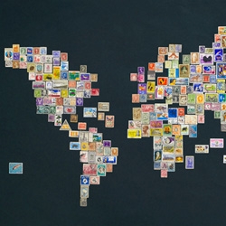 
After finding a collection of world stamps on Ebay for a fiver, Marc Alcock created a map of the world where each country is represented by its own native stamp.