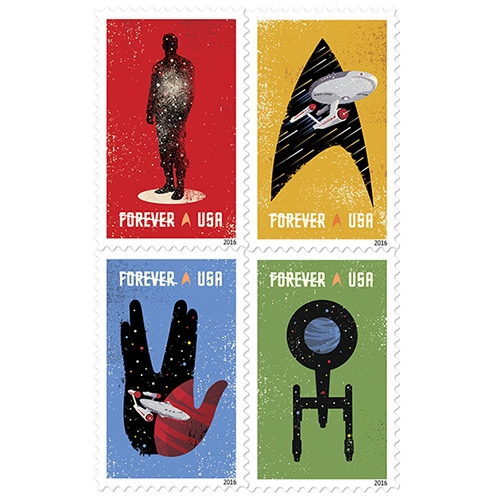 USPS Star Trek Stamps to commemorate the 50th Anniversary. Illustrated by Heads of State.