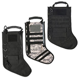RUCKUP Tactical Holiday Stockings - MOLLE webbing, velcro panel for patches, rubber carry handle, swivel carabiners, zip pocket, mini pouch and more. In a range of colors and camo.