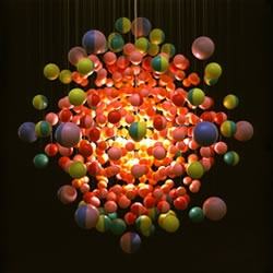 "molecular or planetary explosion" Designer Stuart Haygarth presents some new pieces, including this chandelier for MAC cosmetics.