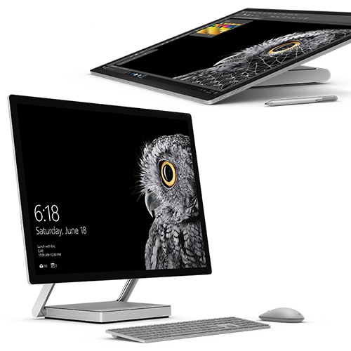 Microsoft Surface Studio - The 28” PixelSense Display gives you a huge canvas for all kinds of work. Use it upright, or draw on it like a drafting table. 
