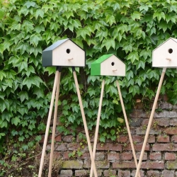 The Surfin Bird house by Dreikant stands proudly on stilt bird legs. Made with the needs of feather foe in mind, the enclosed piece slides out to accommodate their primary focus whether nesting or feeding.
