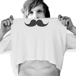 't-tash' the instant t-shirt disguise. Designed by 
t-shirt guru Reece Ward. Simply hold at points A and B, then hold up to your nose.