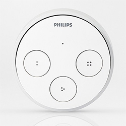 Philips Hue Tap - the wireless smart switch to control all of your Huge lights. Four buttons - for your favorite scene, light recipe, switch some lights off, etc. Runs on kinetic energy - so no batteries needed!