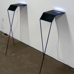 Leslie Ruckman's Breathing Light Tables respond to ambient sounds, getting shy when they are separated or it's noisy - but put them together and they can have heated conversations. collab w/ Amaury Poudray 