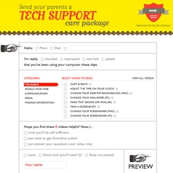 Send your parents a Tech Support Care Package from Google... cute madlibs style ecard you can fill with how-to vids.