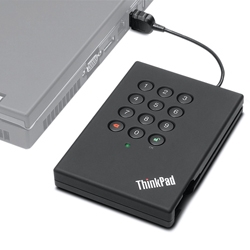 Lenovo's ThinkPad USB Portable Secure Hard Drive has a physical keypad interface for entering your super secret password that unlocks the data within.  I think the utilitarian design adds to the feeling of security.