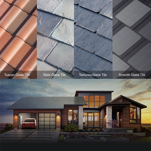 Tesla Solar Roof - with solar tiles of various designs that will convert sunlight into electricity stored in the Powerwall 2.