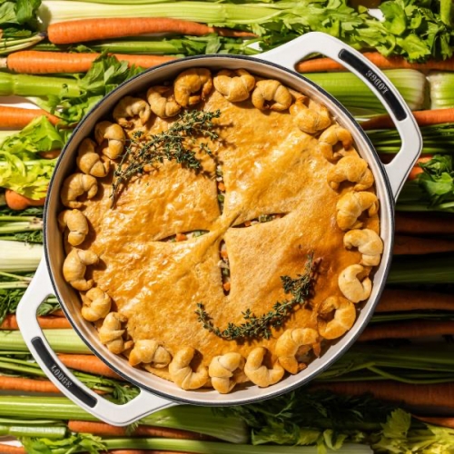 Lodge Cast Iron "Croissant-Crusted Chicken Pot Pie" recipe has the cutest tiniest croissants ever - like if croissants were cereal! Also their new Le Creuset dutch oven competition has some nice curves... 