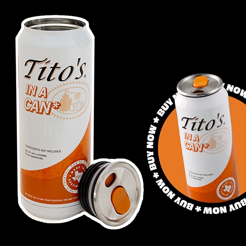 Tito's In A Can... aka a 20$ empty reusable (screw top) can you can mix your own Tito's Vodka Hard Seltzers, etc in. Fun tongue in cheek campaign.
