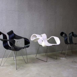 The Toeloop Chair, by young Swiss designer, Mario Stadelmann, is made out of two pieces of bent polymer, joined at the ends, to create a continuous and seamless loop, giving the chair a very organic and natural feel…
