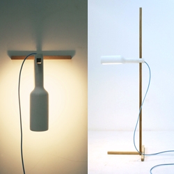 'Bottle Light' by Tomas Alonso is a light in ceramic that can be used by itself or with a stand. When on the stand, the height of the bottle is adjustable, thanks to a basic cantilevering system.
