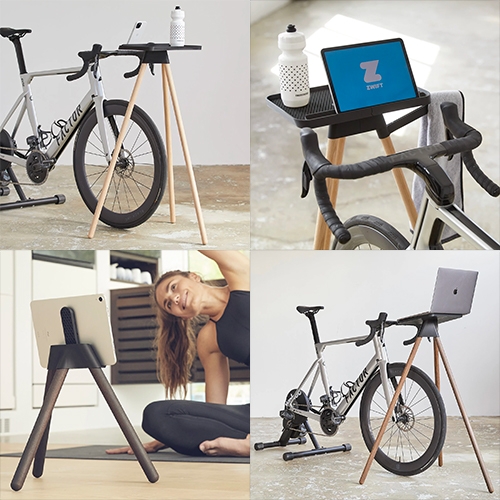 tons - a nice minimal collection of 3D printed bike trainer and fitness stands with a woody broomstick tripod look. They use a custom print material called Tons bio polymer custom made by ColorFabb.