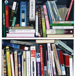 Australian artist Victoria Reichelt makes photo-realistic "portraits" of people by painting their bookshelves. 