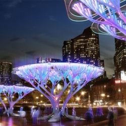 Mario Caceres and Cristian Canonico have designed a set of beautiful air-filtering trees (Treepods) for the SHIFTboston urban intervention contest. 