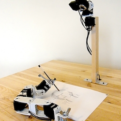 Have your face analysed and sketched by a robot. Work by artist Patrick Tresset at Tenderpixel gallery, London.