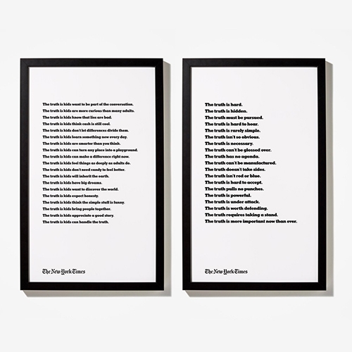 The NYTimes Truth Ad now as a Truth Text Poster and Kid's Variant in crisp, clean, black and white.