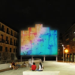 Langarita–Navarro Arquitectos‘ rather splendid Led wall at the Medialab-Prado in central Madrid is a beautiful interactive façade that aims to be a digital space for exchange and communication with both visitors and locals alike.