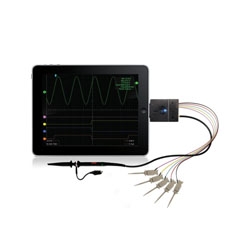 The iMSO-104 turns your iPad, iPhone, or iPod touch into an oscilloscope display.