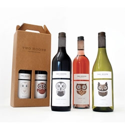 Adorable owl inspired wine packaging for Two Hoots.