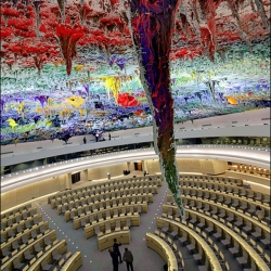 It took Spanish artist Miquel Barcelo over a year and 100 tons of paint and pigments from all over the world to create this stunning work. The installation is located on the ceiling of the Human Rights and Alliance of Civilizations Room,