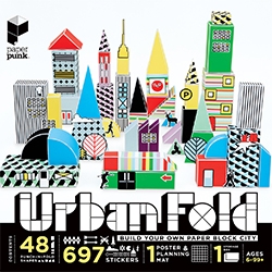 Paper Punk URBAN FOLD: Build Your Own Paper Block City. Comes with 48 punch-n-fold shapes, 697 cool stickers, poster with instructions and planning grid/mat.
