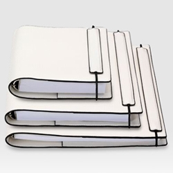 For taking notes, writing ideas, journal entries, or just plain fancy scribbling, premium leather brand, Valextra has these clean pergamena white notebooks.